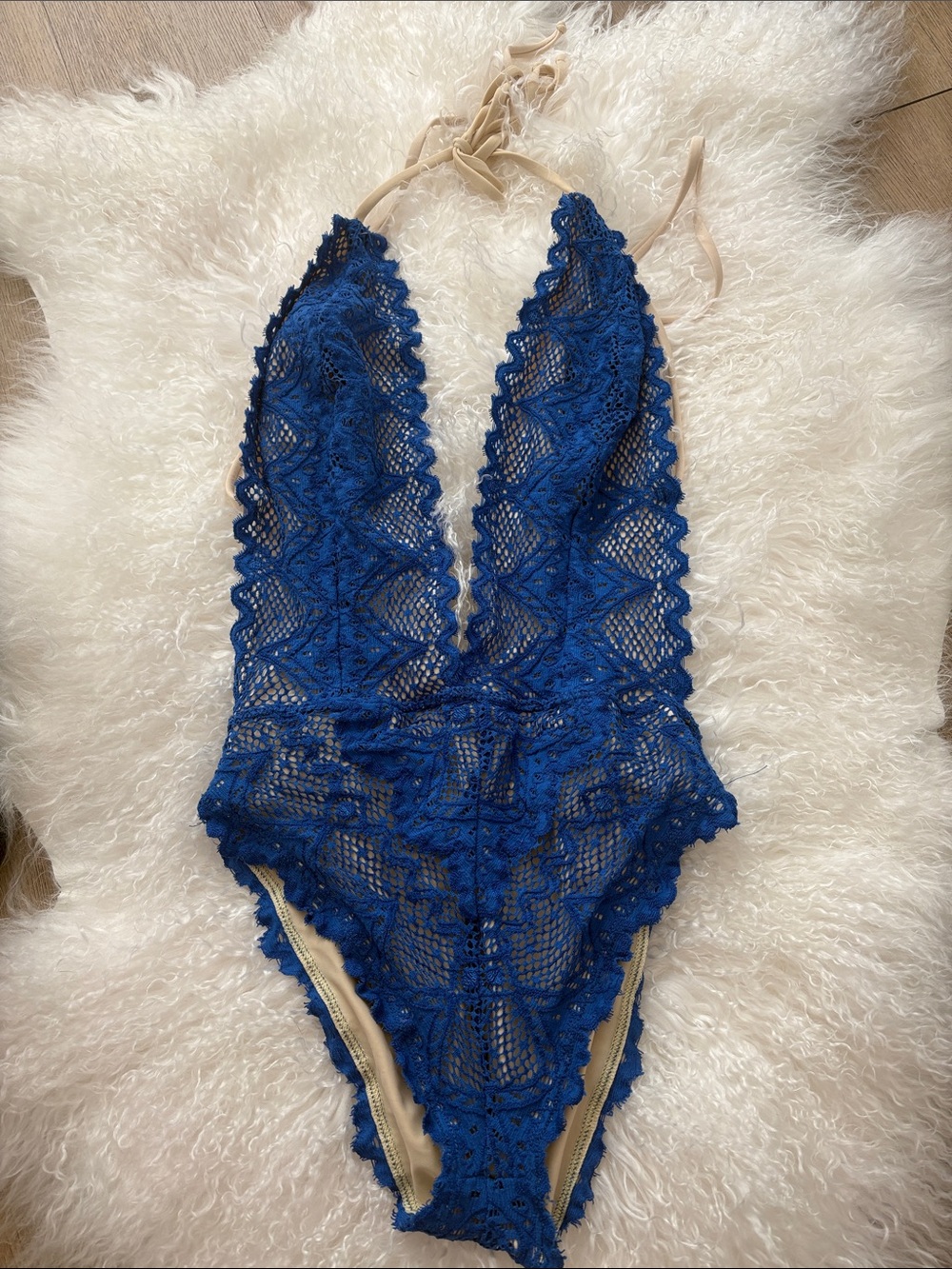 Nightcap Blue Lace Halter One-Piece Swim